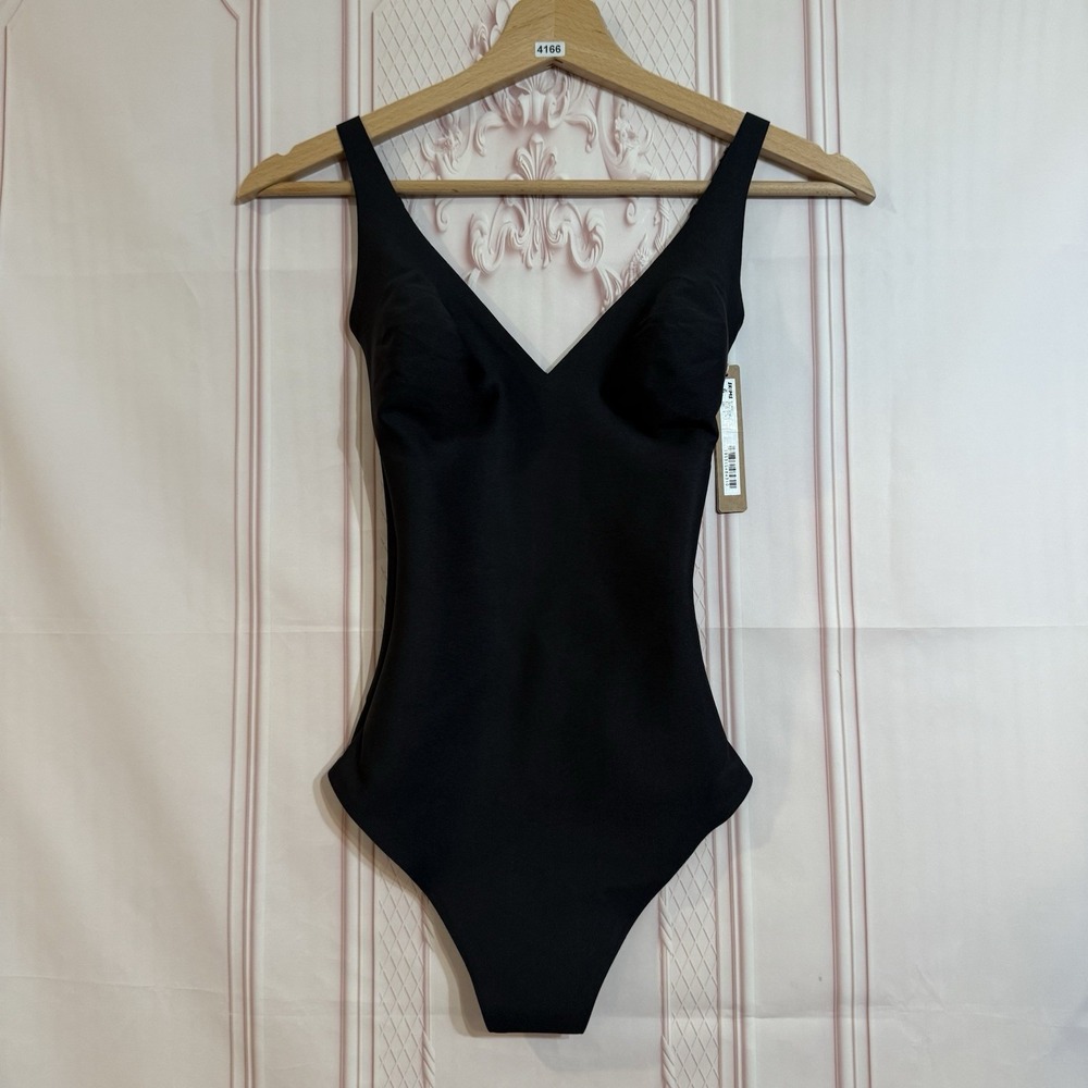 NWT SKIMS CORE SCULPT BODY PLUNGE THONG BODYSUIT Onyx Black Size Small